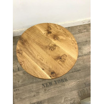 Eiche, runde Tischplatte, verleimt Ø 60cm, Stärke 3 cm mit Fase, mit Hairpin Füßen in schwarz-anthrazit, geölt 